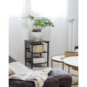 Songmics Nachttisch Dacey mit Verstellbaren Gitterablagen Braun-Schwarz