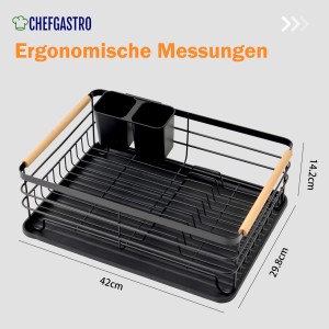 CHEFGASTRO Abtropfgestell Geschirr 14x42x30cm Stahl/Holz Mit Besteckhalter & Abtropfbrett Geschirrabtropfgestell Abtropfständer Spül Abtropfgitter