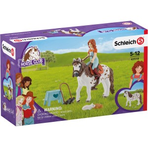 Schleich Horse Club Spielset Mia & Spotty mit Mädchen, Pony, Sattel, Zaumzeug und Zubehör.