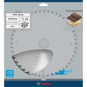 Bosch Kreissägeblatt Optiline Wood, 254 mm Durchmesser, für präzise Holzschnitte.