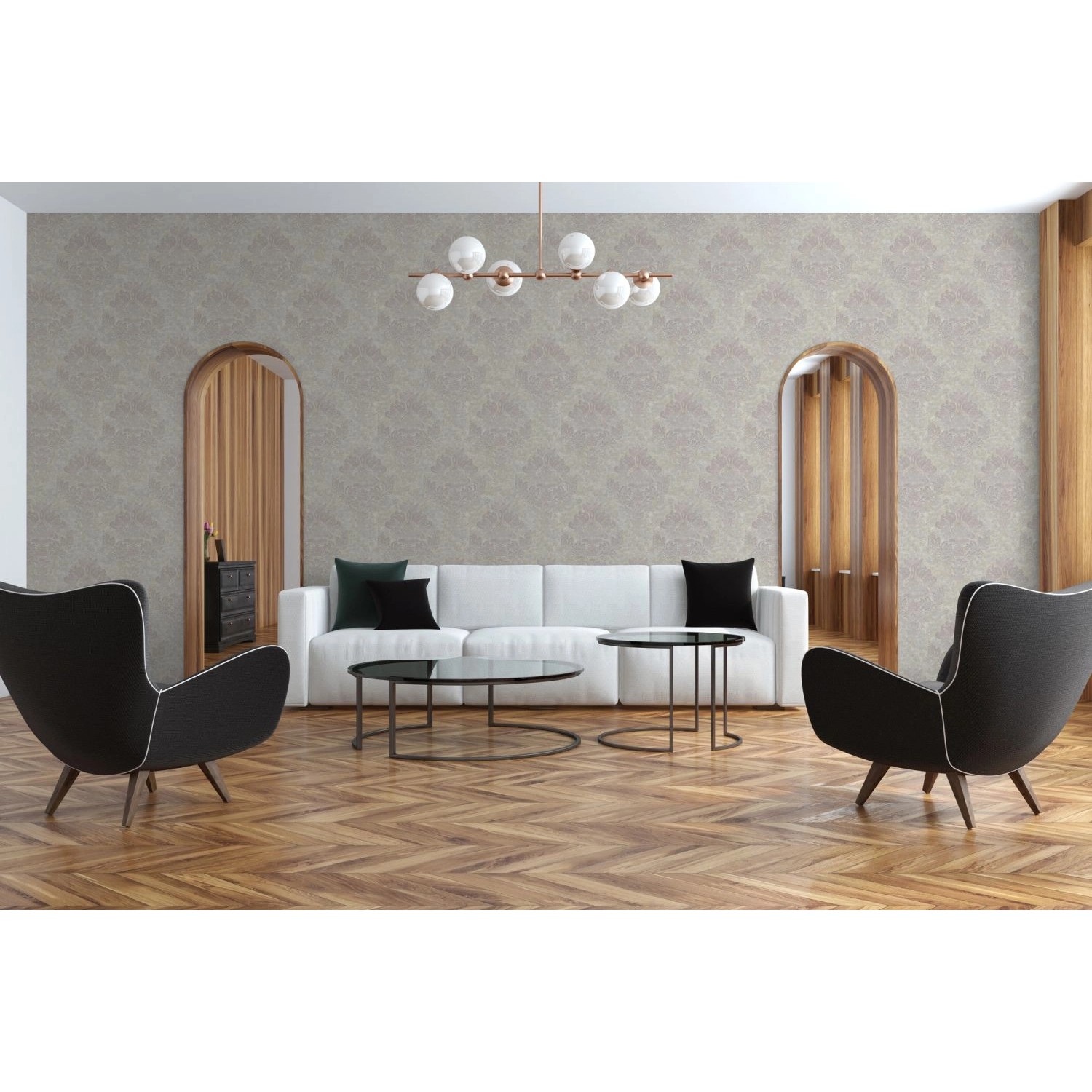 Livingwalls Tapete Barockmuster Grau und Rosa 53 cm x 10,05 m AS-379014