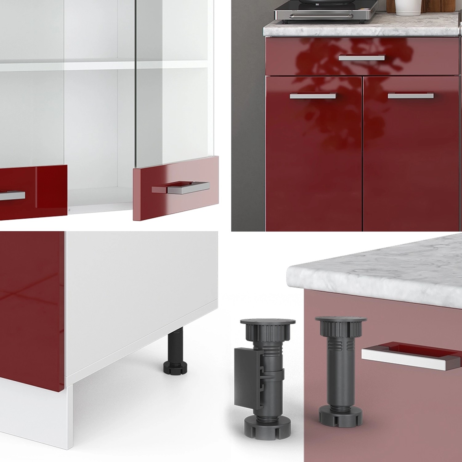 Vicco R-Line Mini-Küche, Bordeaux Hochglanz/Weiß, 140 cm, ohne Arbeitsplatte.