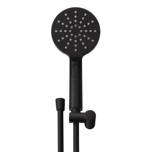 Schwarzes aquaSu Wannenset Acana mit Handbrause, Brauseschlauch und Wandhalter.