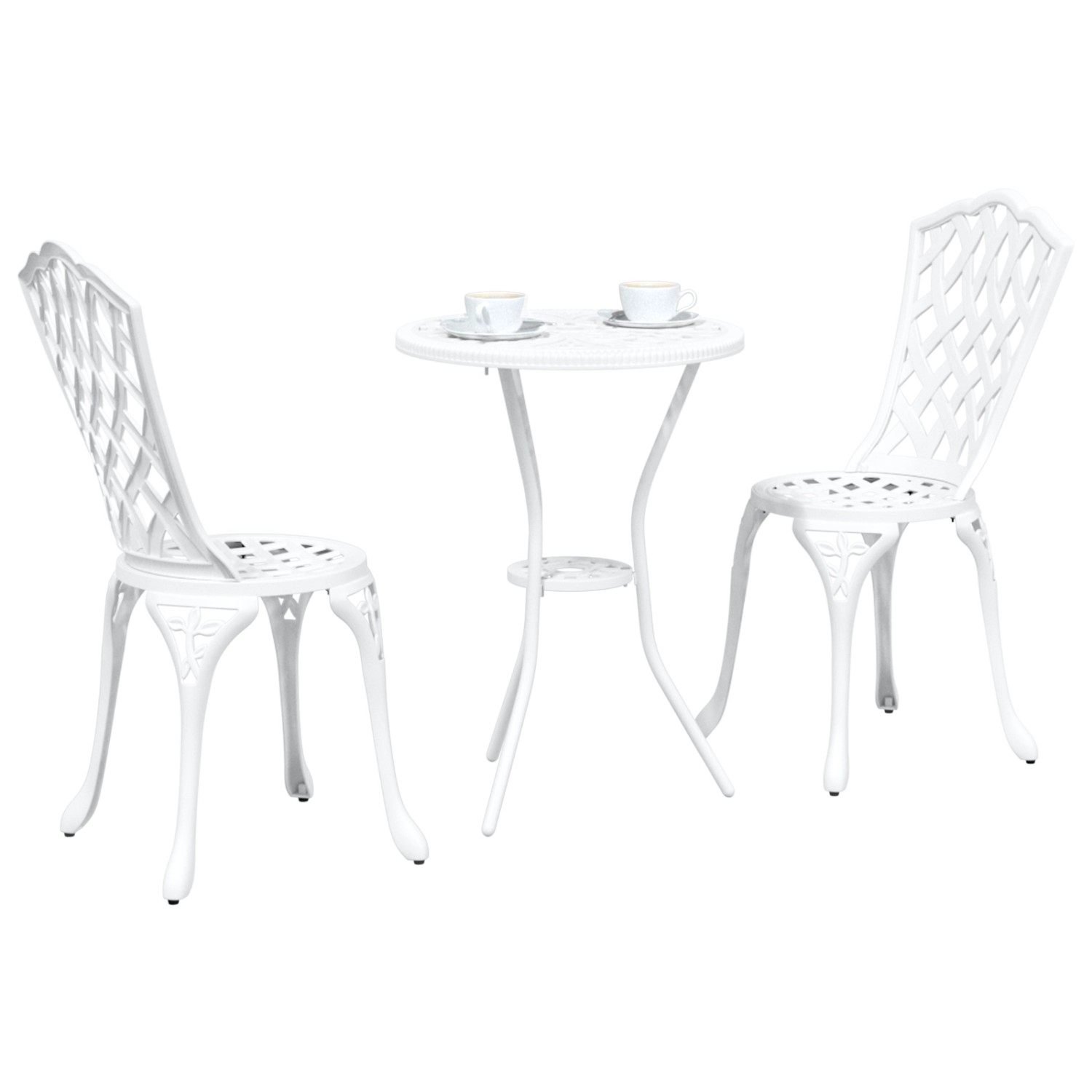 Weißes 3-tlg. vidaXL Garten Bistro Set aus Aluminium. Gartenmöbel für Terrasse und Balkon.