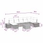 vidaXL Gartenmöbel-Set, 8-teilig, schwarz, Poly Rattan, mit Kissen und Tisch. Abmessungen sichtbar.