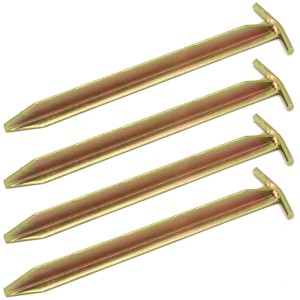 4 silberfarbene AMANKA Stahl Erdnägel mit T-Profil, 300x25mm, für Camping & Outdoor.