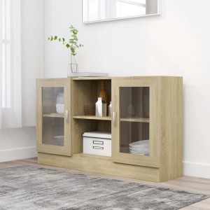 vidaXL Vitrinenschrank Sonoma-Eiche, 120 cm breit, mit Glasfronten und Regalfächern für Wohnzimmer.
