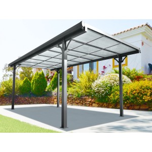 Floraworld Flachdach-Carport, Aluminium anthrazit, 300x496 cm. Moderner Einzelcarport mit robustem Rahmen und Polycarbonatdach.