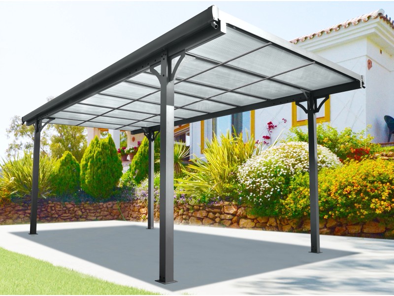 雲仙 SP Floraworld Flachdach-Einzelcarport Aluminium Anthrazit 300 cm x