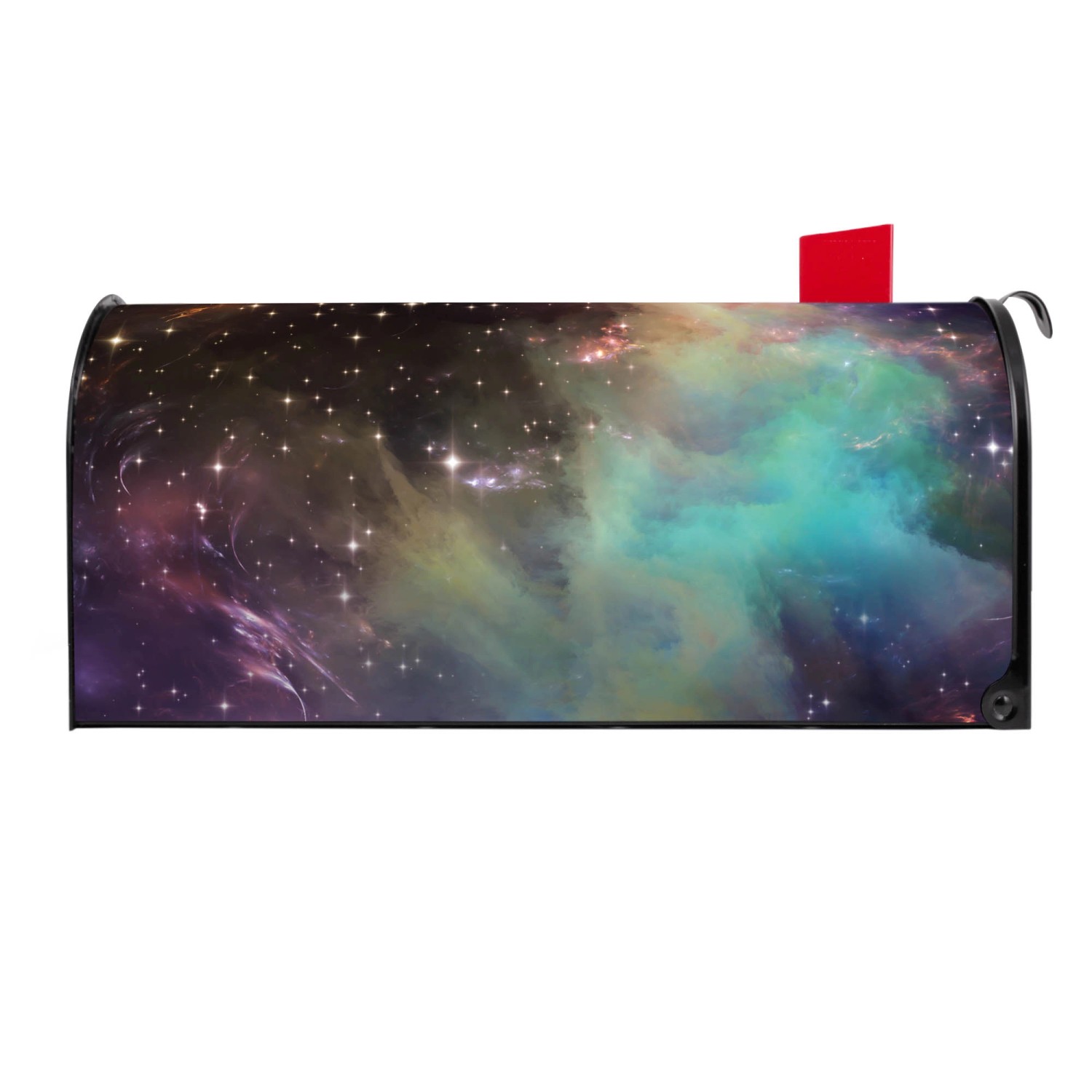 Schwarzer US Briefkasten mit Weltall Motiv, Stahl pulverbeschichtet, 48x22x16cm.