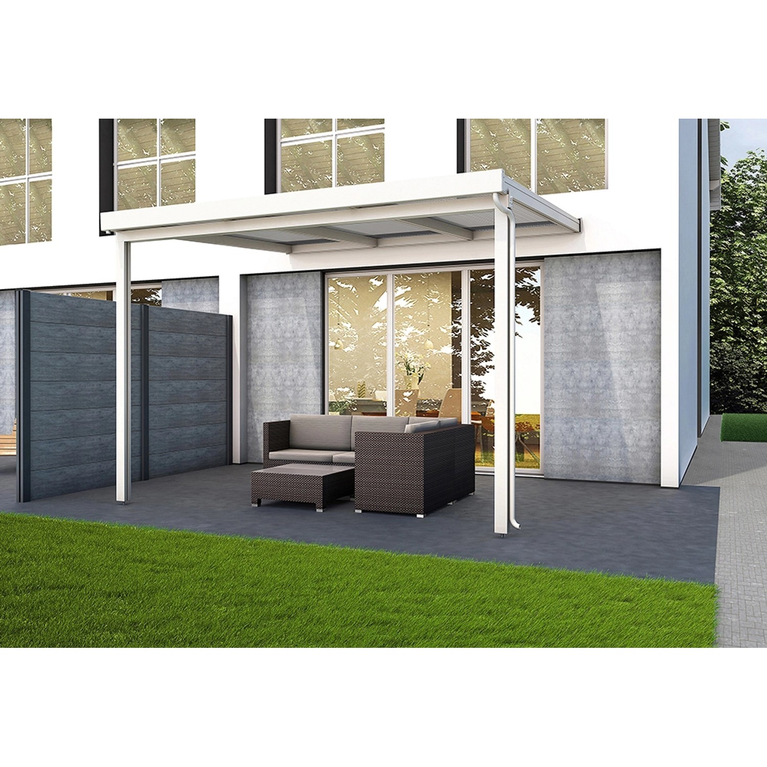 Gutta Terrassenüberdachung Premium 309 cm x 306 cm Weiß Polycarbonat Streifen