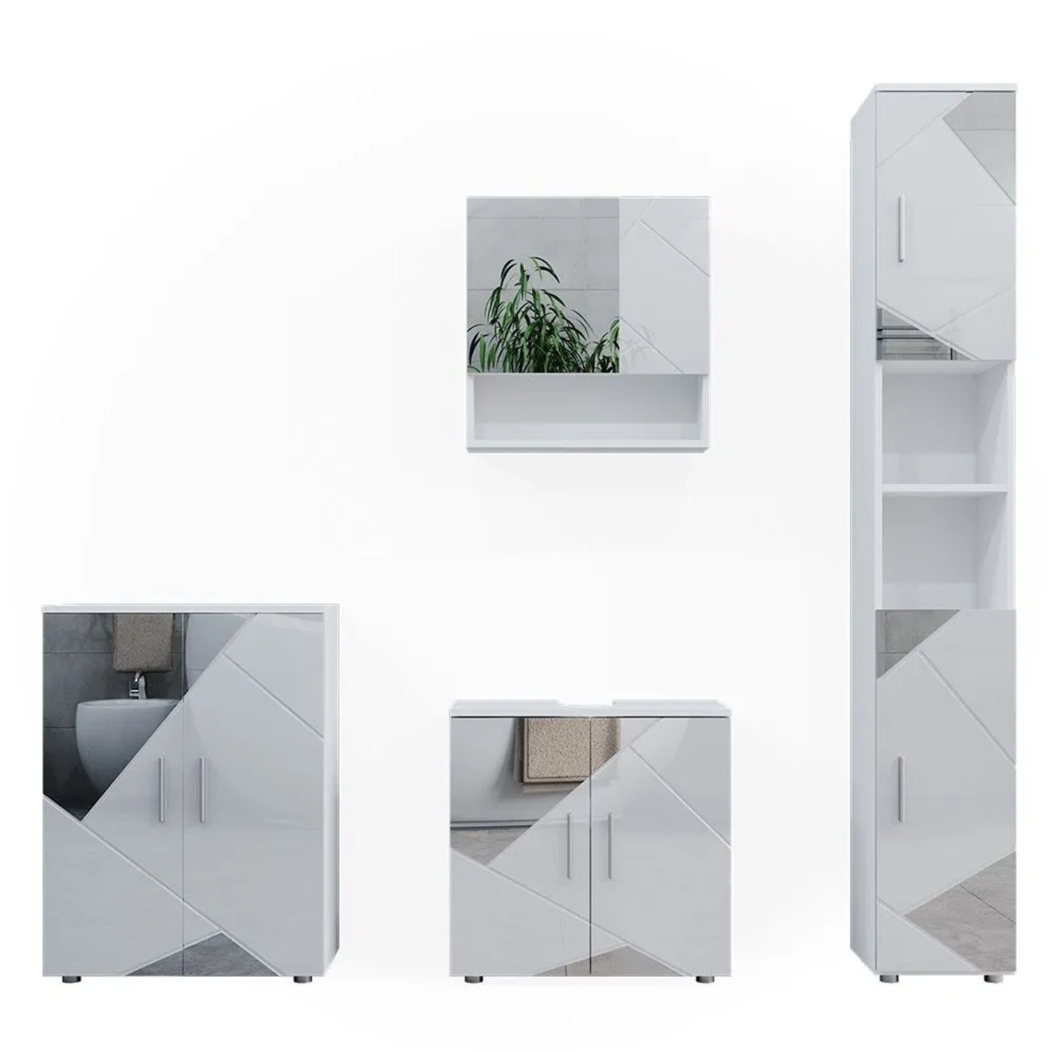 Vicco Badmöbel-Set Irma Weiß Hochglanz mit Einsätzen 60 x 59 4-teilig
