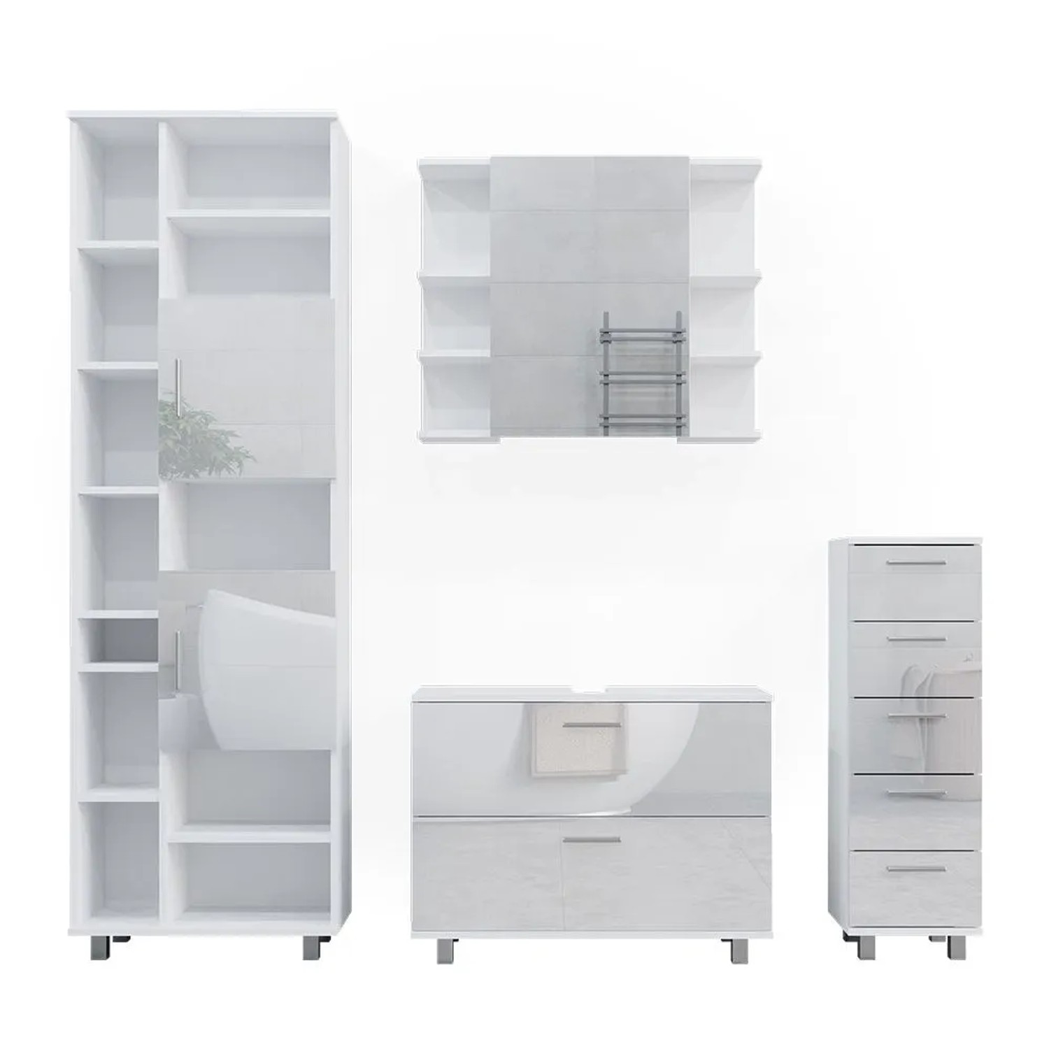 Vicco Badmöbel-Set Ilias Weiß Hochglanz 80 x 61 4-teilig