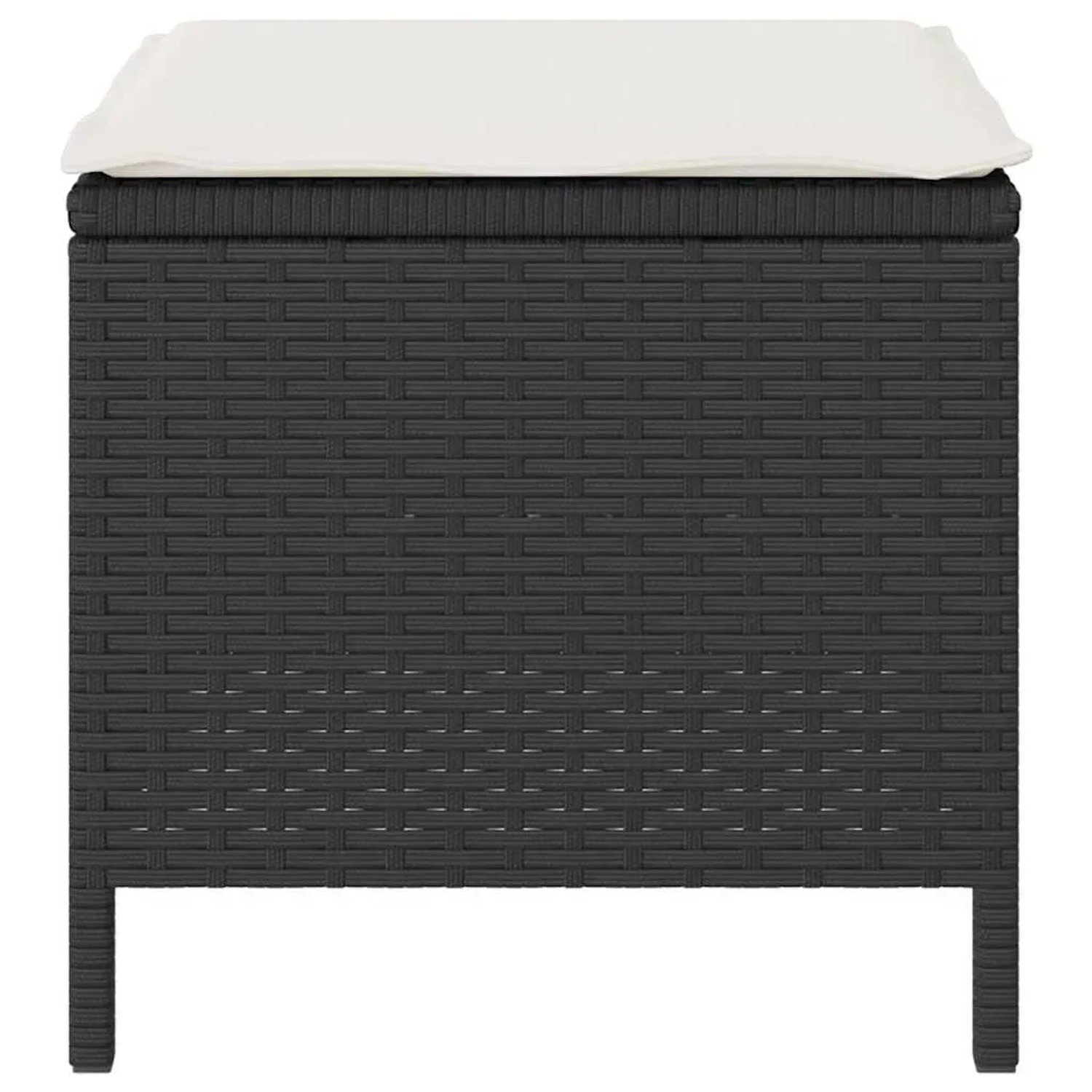 Schwarzer vidaXL Gartenhocker aus Rattan mit beigem Kissen, Teil der 4-tlg. Essgruppe.