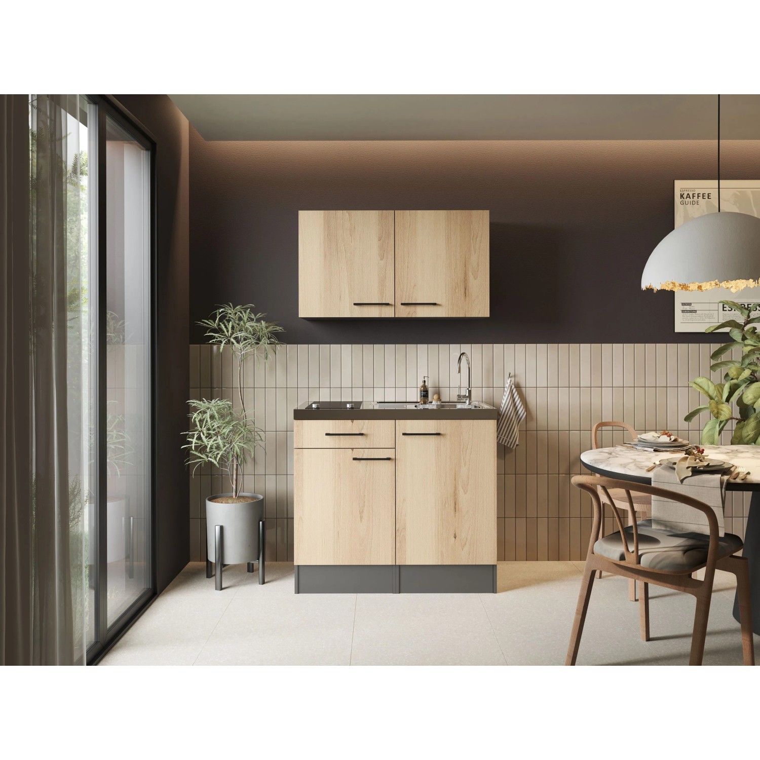 Respekta Pantryküche Oliver 100 cm Glaskeramik Artisan Eiche