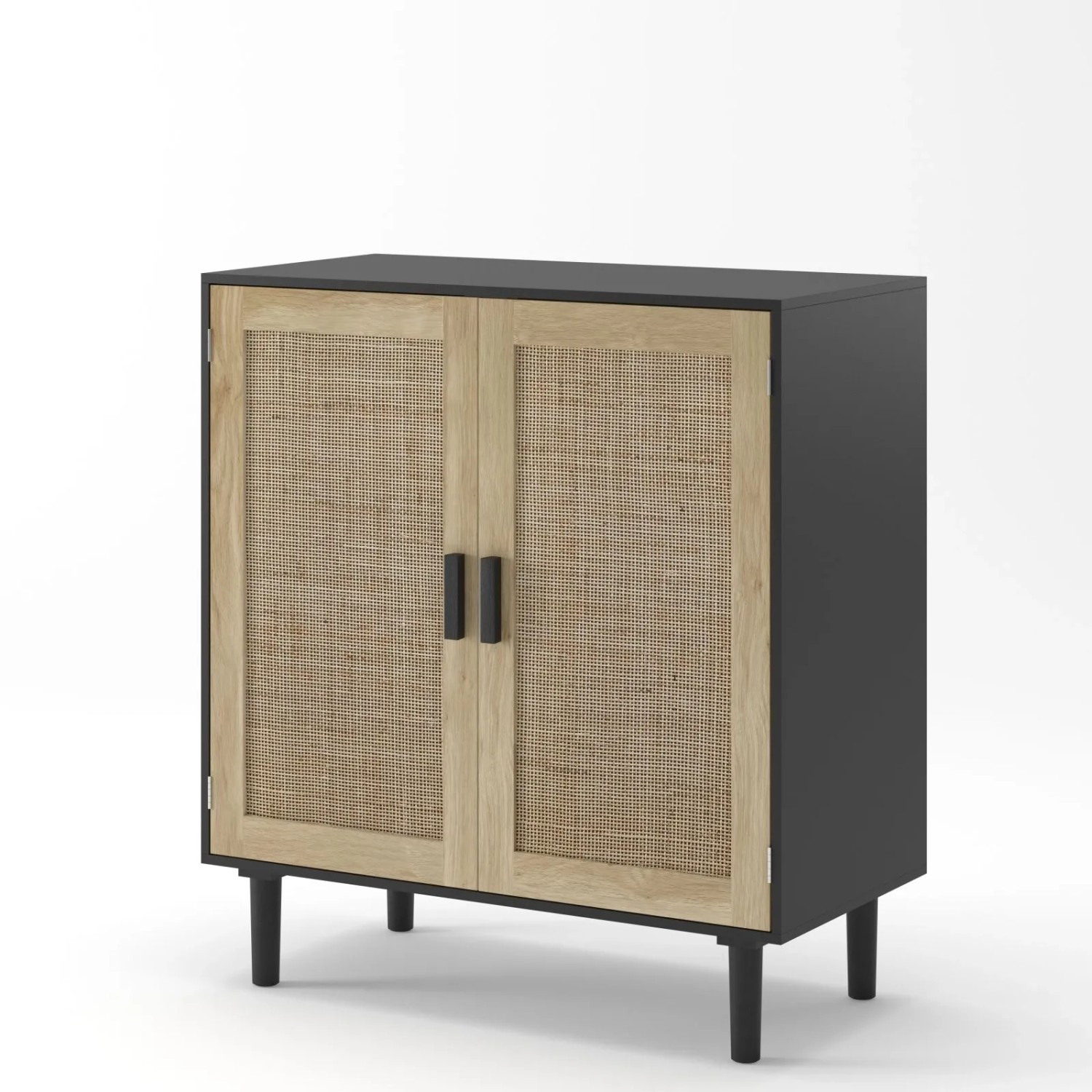 PXloue 80CM Rattan Sideboard Aufbewahrungsschrank 2 Türen für Wohnzimmer Esszimmer Diele
