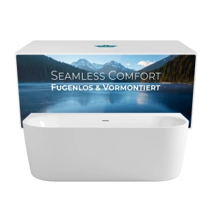 Calmwaters Vorwand-Badewanne 180x80 cm, Komplettset mit Schürze, vormontiert und fugenlos.