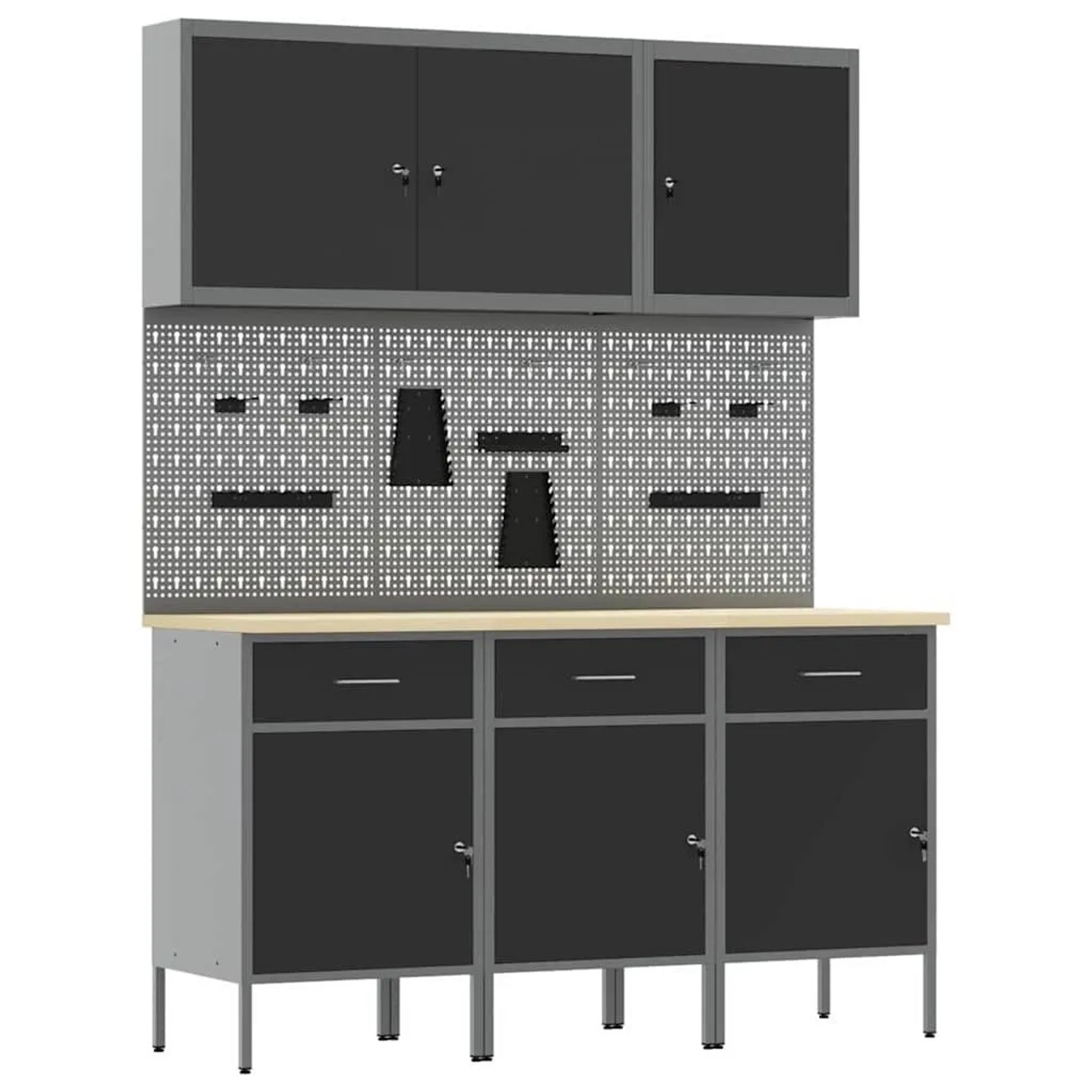 vidaXL Werkbank mit Schubladen 8-Tlg Schwarz Ingenieure Holz und Stahl 3321428