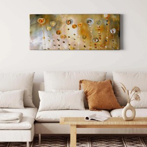 Abstraktes Blumen-Wandbild in Gold und Gelb auf Leinwand von Bricoflor.