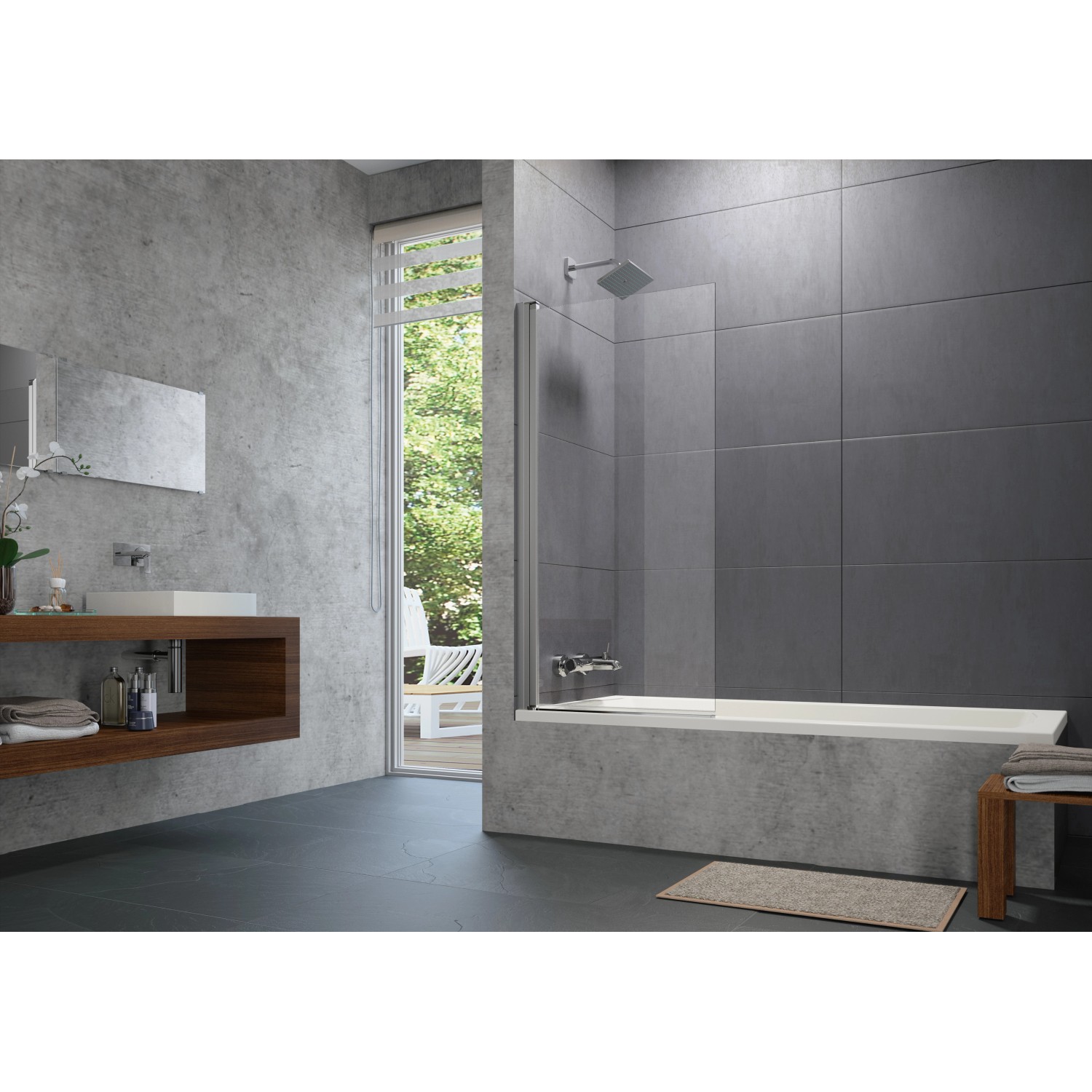 Hüppe Badewannenabtrennung Design Pure 1-tlg. BxH: 75 cm x 150 cm Silber HG