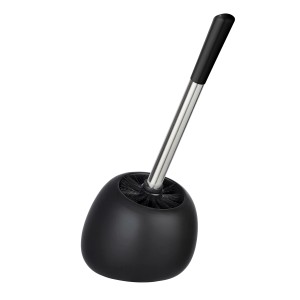 Wenko WC-Garnitur Polaris, schwarzer WC-Bürstenhalter aus Keramik mit Bürste.