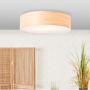 Holzfarbene Brilliant Deckenleuchte Romm, Ø 38 cm, weiße Lichtfläche. Modern und natürlich.
