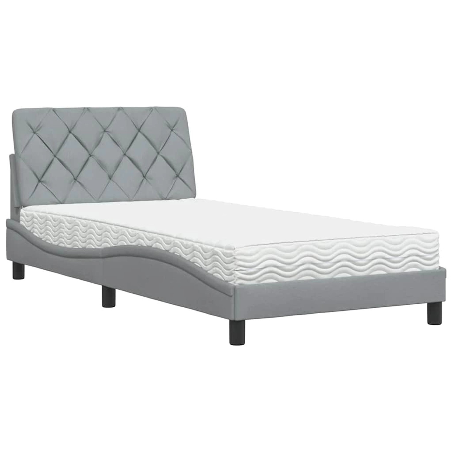 vidaXL Bett mit Matratze Hellgrau 100x200 cm Stoff 3310720