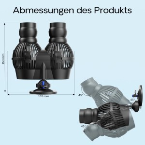 Sunsun Jvp-202A Strömungspumpe 12000 L/H 24 W Aquarium Pumpe 2 Düsen Saugnapf