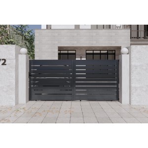 Graues Casanoov Aluminium Schiebetor 3,5m Vogel H 160cm für Gartenzufahrten.