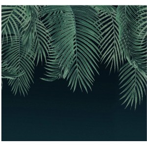 Art for the Home Fototapete Yuna, 280x300 cm, mit grünen Blättern auf blauem Hintergrund.