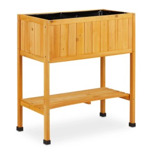 Relaxdays Hochbeet mit Ablage Holz Orange 80,5 cm x 74 cm x 38 cm