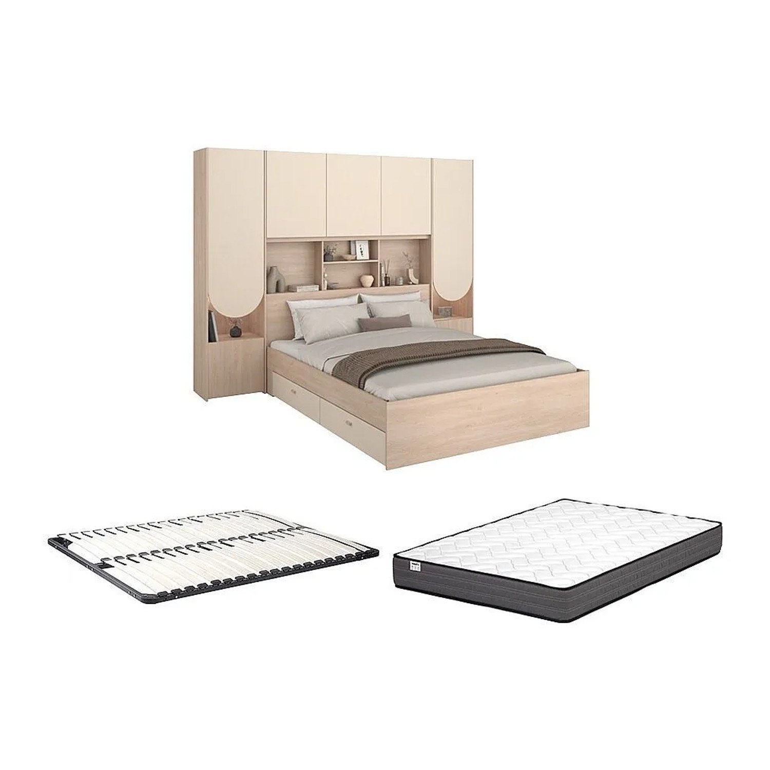 Vente-unique Bettrahmen Domelito Beige  Naturfarben Hell 265.2 cm