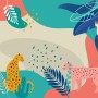 Komar Vliesfototapete Jungle Rendezvous mit Dschungelmotiven, Leoparden und Papageien.