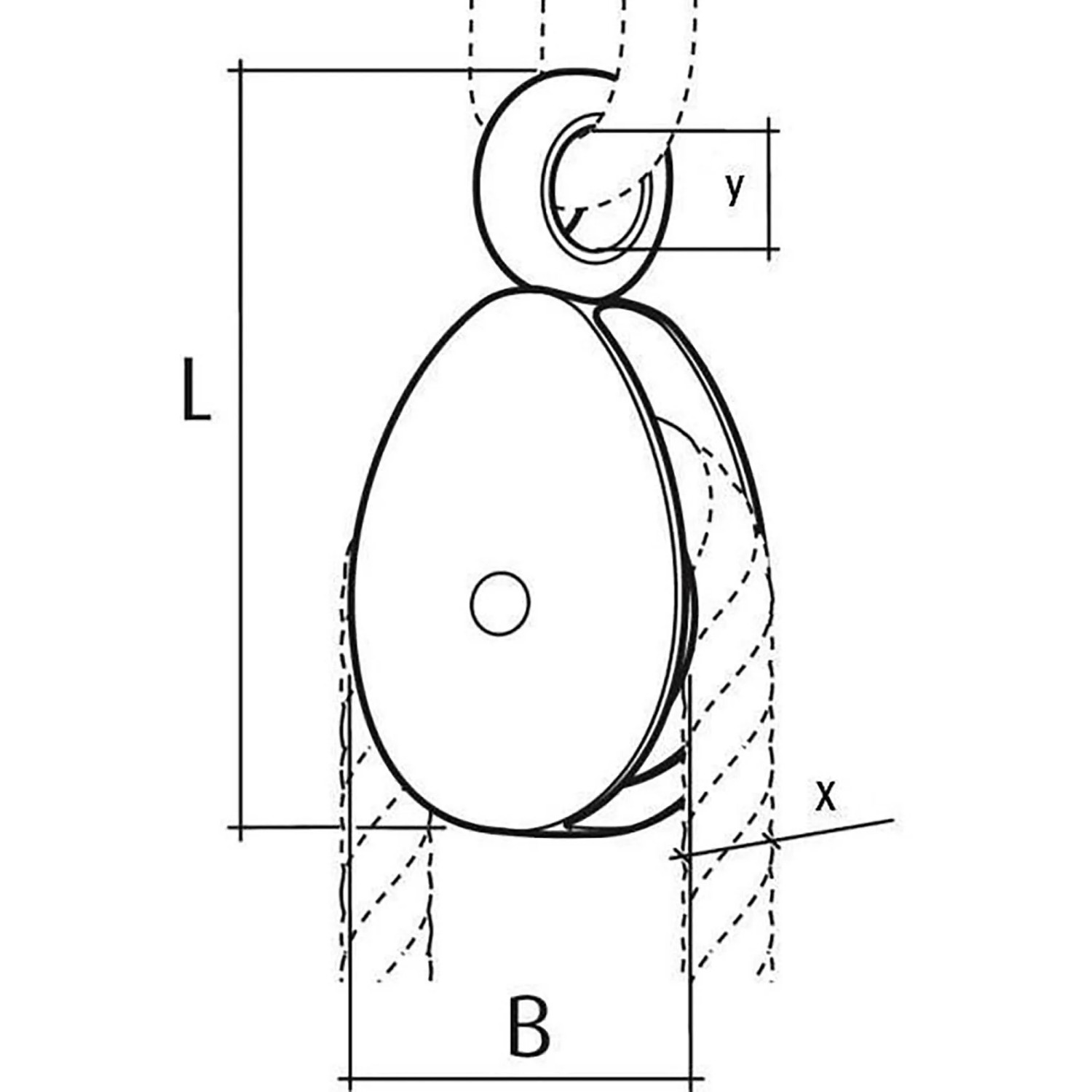 Technische Zeichnung: Conacord Seilrolle aus Stahl, einfache Ausführung, Länge 93 mm, mit Maßangaben.