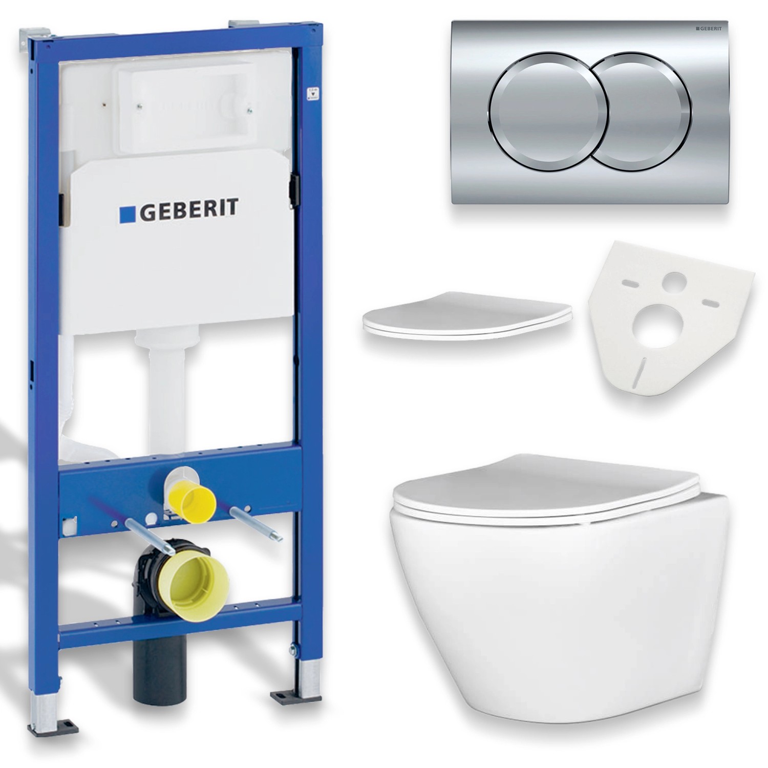 Bad Land WC SET Vorwandelement Geberit Duofix + Toilette ROLO Weiß + Platte in Chrom