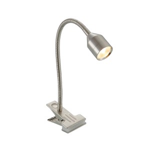 Moderne LED Klemmleuchte Djamila in Alu-Optik für Arbeitszimmer & Büro.