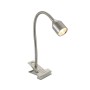 Moderne LED Klemmleuchte Djamila in Alu-Optik für Arbeitszimmer & Büro.