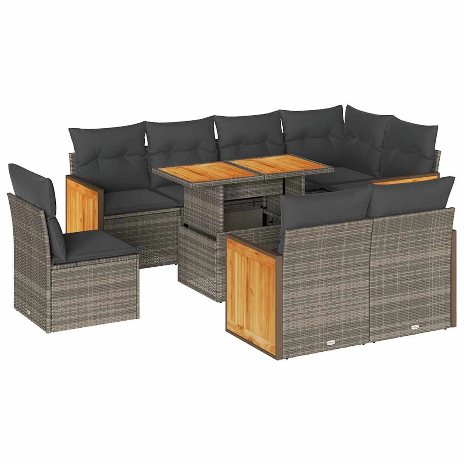 vidaXL 9-Tlg Garten-Sofagarnitur mit Kissen Grau Poly Rattan Akazie 3327728 günstig online kaufen