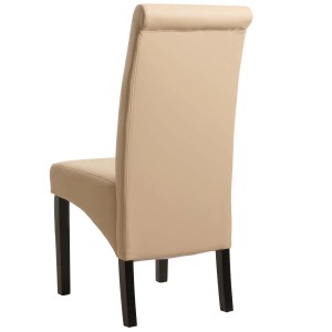 MCW Esszimmerstuhl M37 6er-Set, Leder Creme, dunkle Holzfüße, Rückansicht.