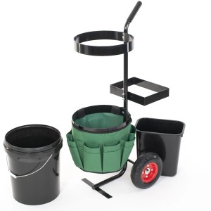 Westmann Gartenwagen Universal mit Eimern und Werkzeugtasche für Ordnung im Garten.