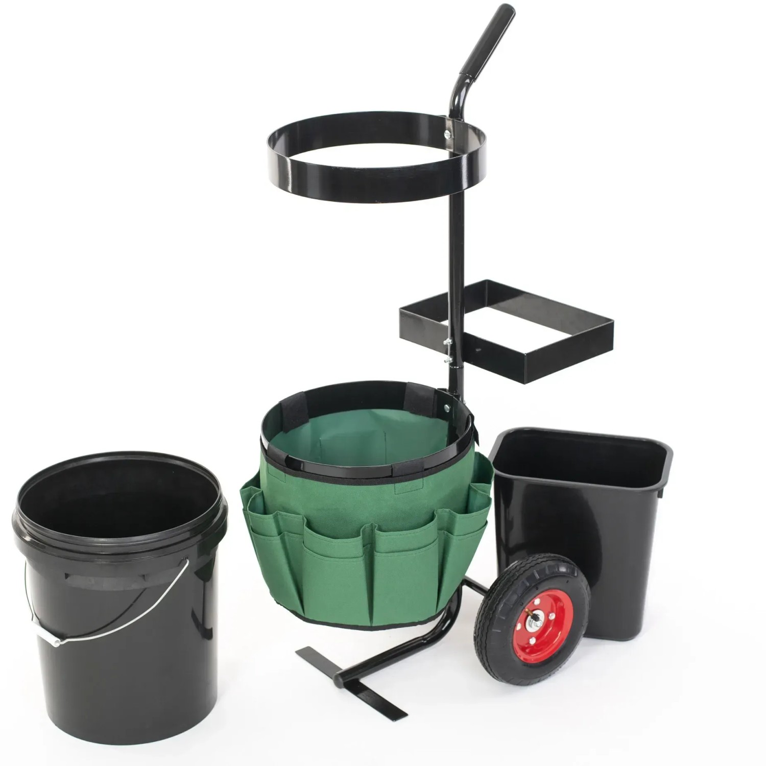Westmann Gartenwagen Universal mit Eimern und Werkzeugtasche für Ordnung im Garten.