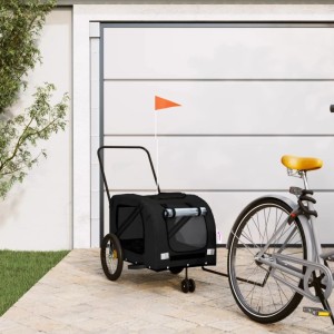 Schwarzer vidaXL Hundeanhänger aus Oxford-Gewebe am Fahrrad. Sicherer Transport für Haustiere.