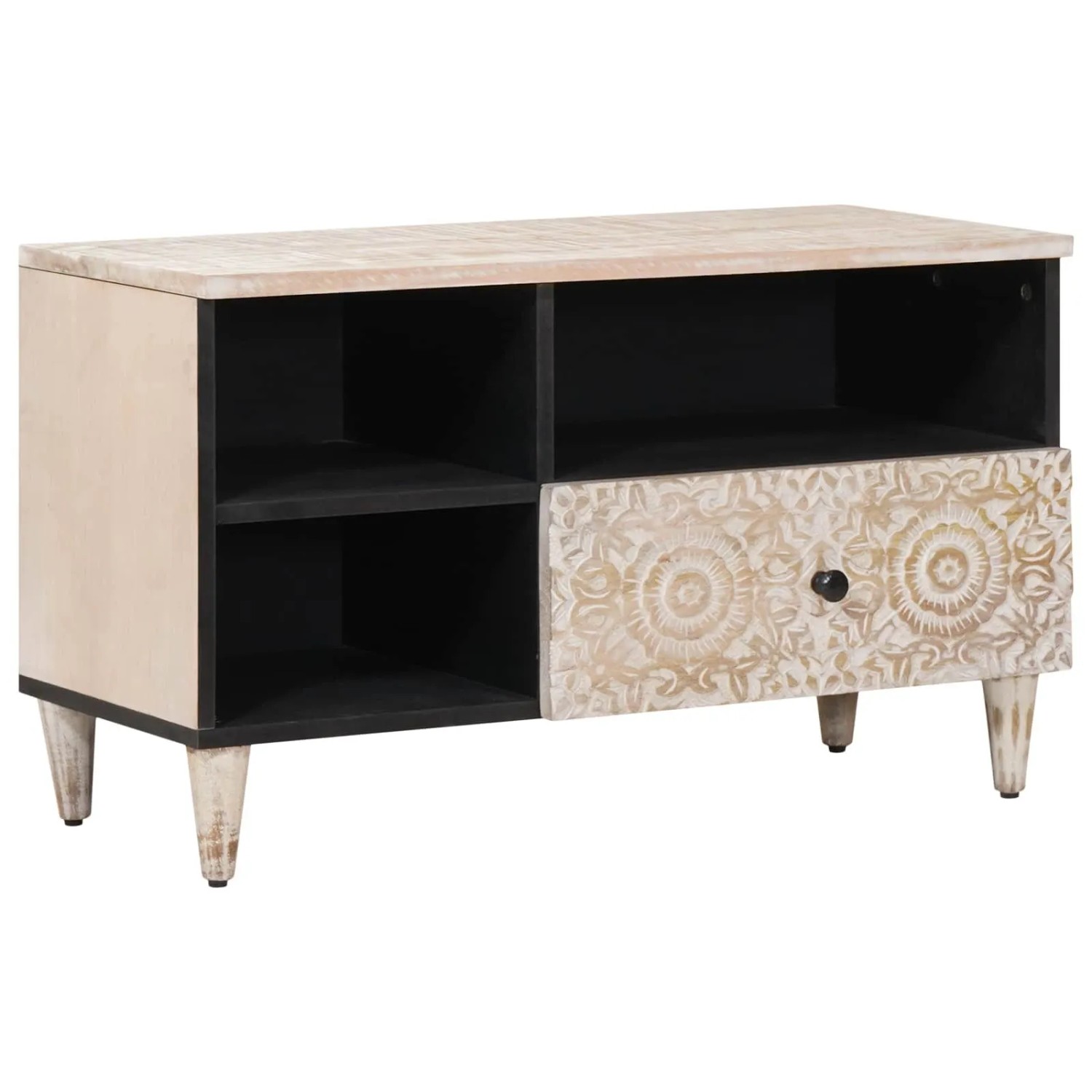 vidaXL TV-Schränk mit Regal Weiß 80 x 33,5 x 46 cm Massivholz Mango 4018385