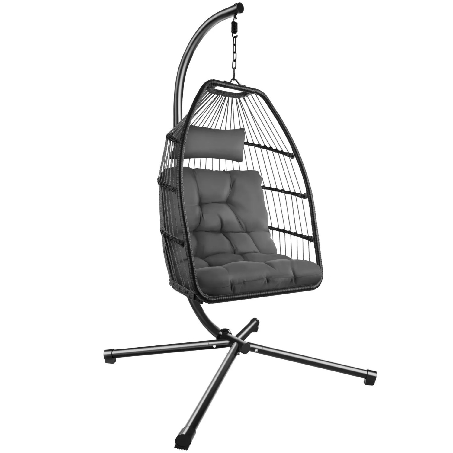 Tectake Hängesessel Ariane Mit Extra Dickem Sitz  und Kopfkissen Stabil  Bodenschonend und Faltbar  107 x 98 x 202 cm Dunkelgrau