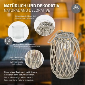 ECD Germany Laterne Ried 40xØ26 cm Natur mit Henkel und Glaseinsatz