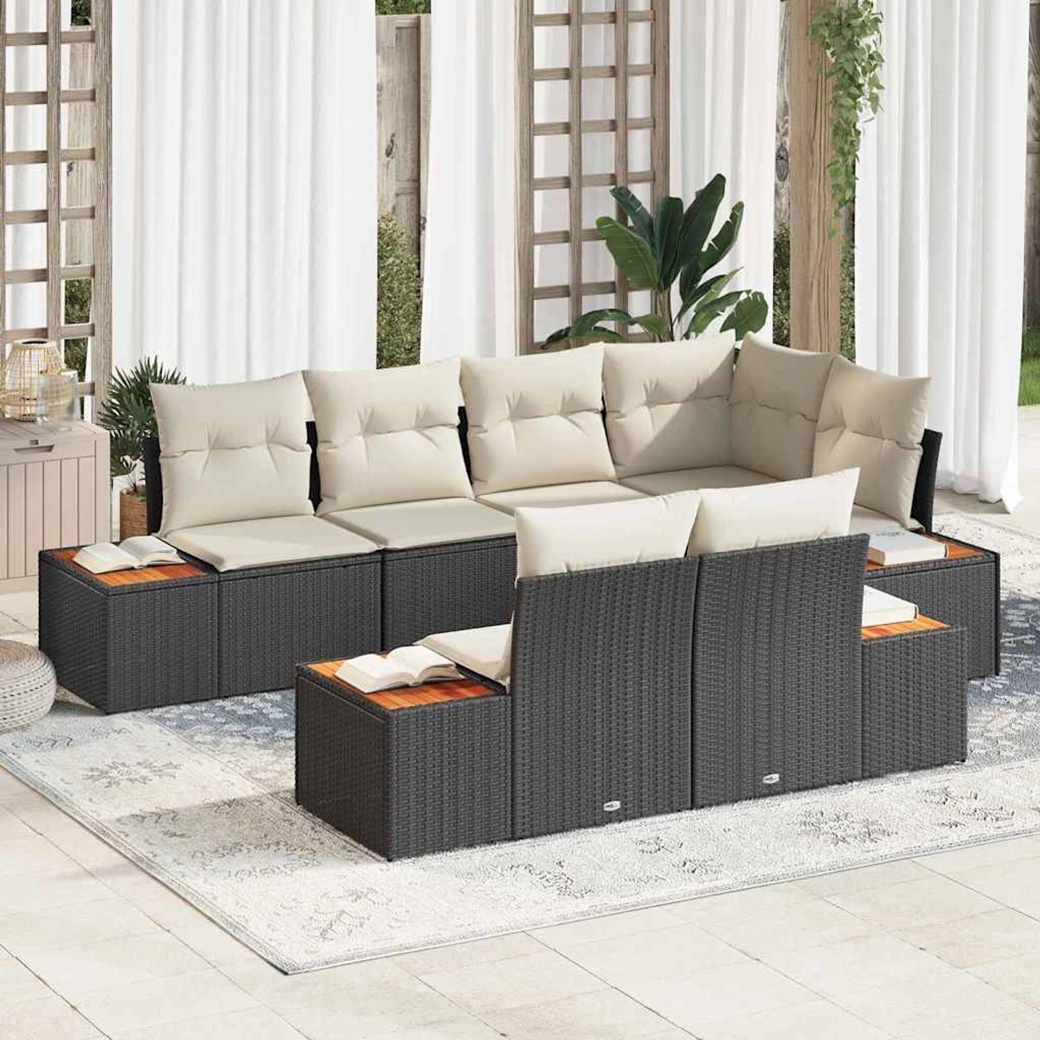 vidaXL Garten-Sofa-Set mit Kissen 7-Tlg Schwarz Poly Rattan 3348103 günstig online kaufen