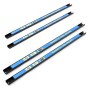 Vier schwarze Wiltec Magnetleisten (61 cm) mit blauen Magnetstreifen für Werkzeug-Wandhalterung in der Werkstatt.