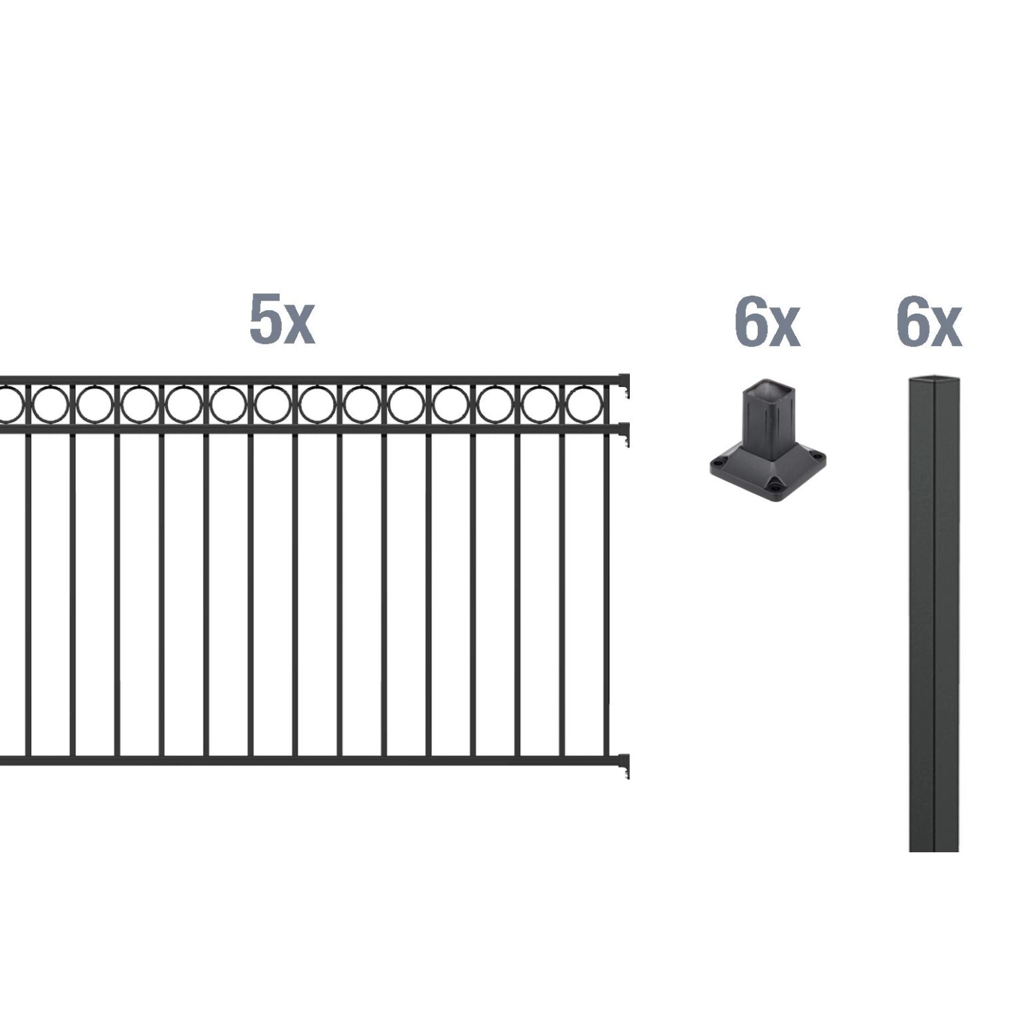 Metallzaun Grund-Set Circle Schwarz z. Aufschrauben 120 cm x 1000 cm