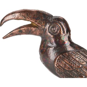 Detailaufnahme: Dekorativer Vogel Dark Wonder, bronze-goldene Deko-Figur aus Aluminium, 15 cm.