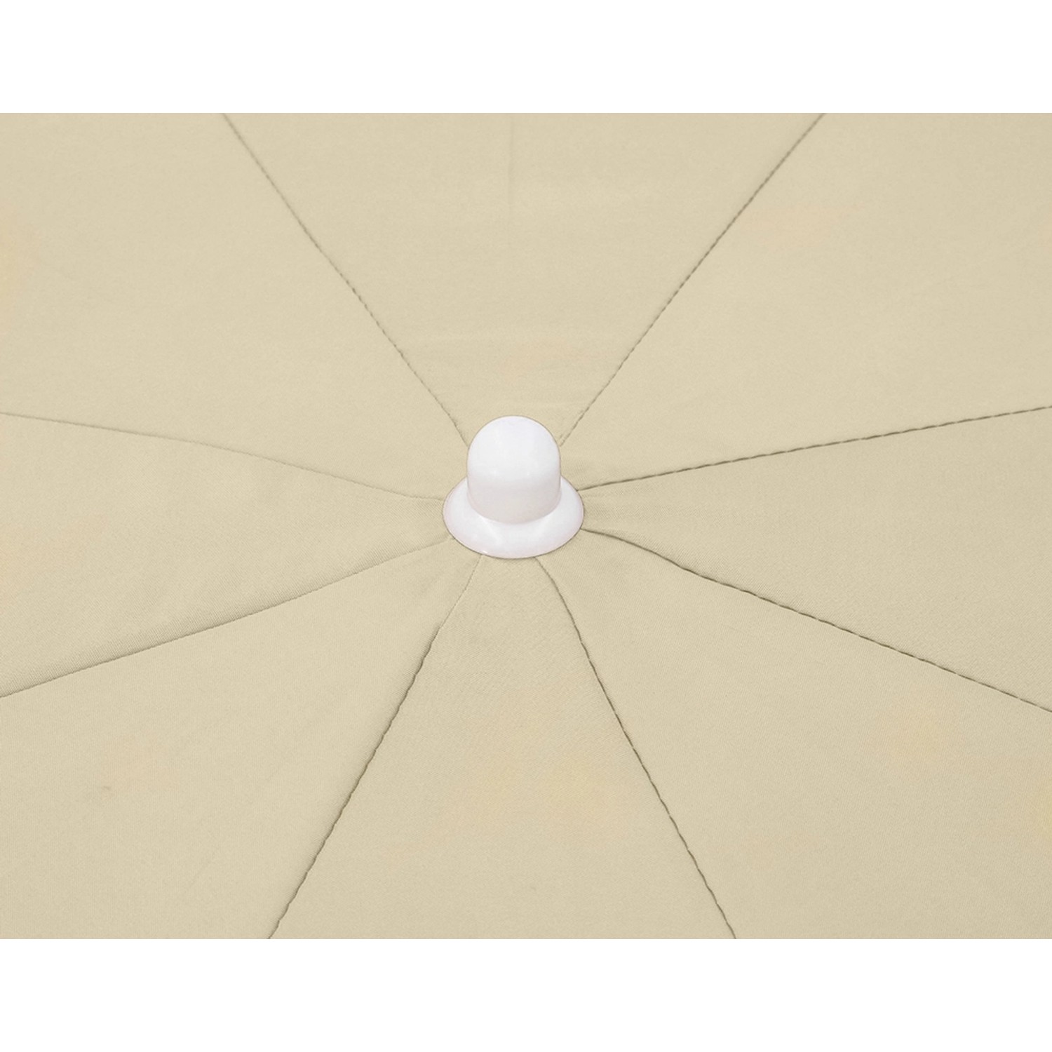 Detailaufnahme: Naturfarbener Schneider Balkonschirm Ibiza Ø 200 cm mit Push-Up Mechanik.